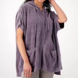 Barefoot Dreams CozyChic Ultra Lite Short Sleeve Zip Up Hoodie, Purple, Size S/M